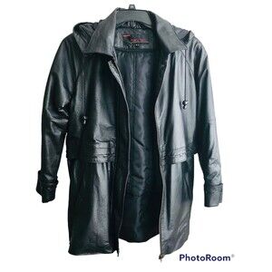 PHASE TWO LEATHER WOMEN'S LONG JACKET WITH REMOVABLE FAUX FUR LINING SIZE S